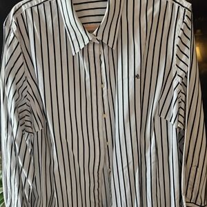 Lauren Ralph Lauren White Button-Up Blouse with Black Pinstripes